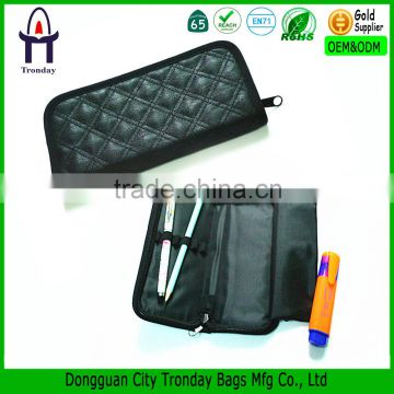 Stitching black PU PVC pencil case with zipper bag inside