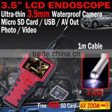 3.9mm Endoscope AV Zoom Borescope 1m Video DVR Recordable 3.5" Inspection Camera photo-2