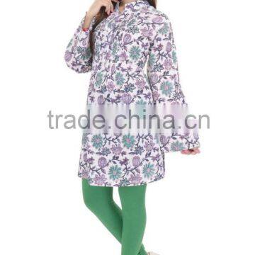 Indian Cotton Hand Block Printed Women Tunic Girls Wear Top Casual Wear Kurtis Designer Pint Ex Casual Wear Dress