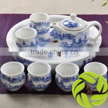 Hot selling porcelain teaset pottery teapot with gift package 350ml teapot and 6pcs 100ml teacup with ceramics tea tray