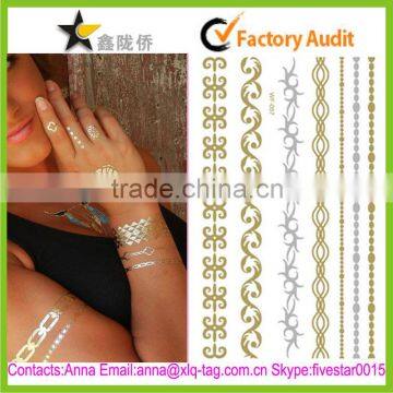 2015 temporary fashion professional custom metallic gold temporary tattoo