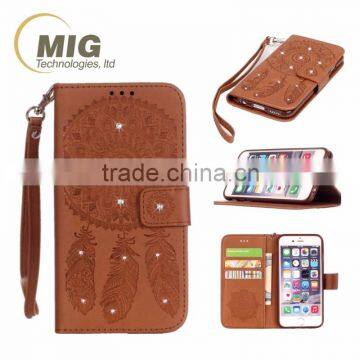 Cell phone case Diamond Flower wallet leather case with strap with inside TPU for iphone 6S case