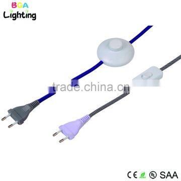 2 pin plug european standard extension cord with white switch VDE