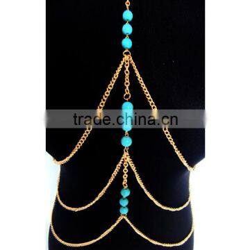 2016 Factory Wholesale Metal Body Chain With Green Stone photo-2