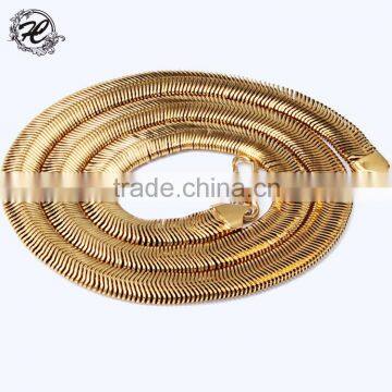 wholesale stainless steel 14k real gold plated flat snake chain