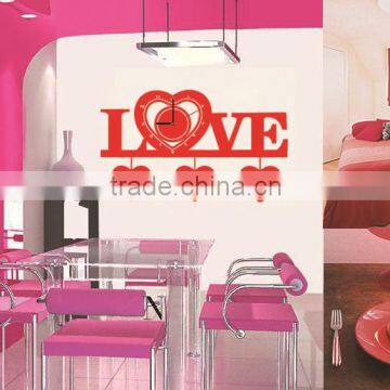 loving heart clock shape removable wall sticker