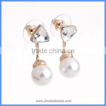 Wholesale 10mm Imitation Pearl 8mm Triangle Women's Brass Zircon Diamond Stud Earrings CTBE10-HS01