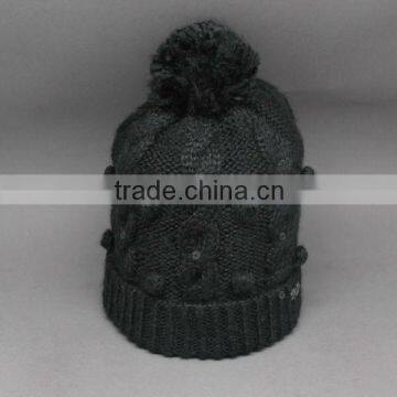 FASHION CABLE BEANIE WINTER HAT WITH POMPOM /TOP BALL/WINTER HAT/BEANIE HAT /SEQUIN HAT