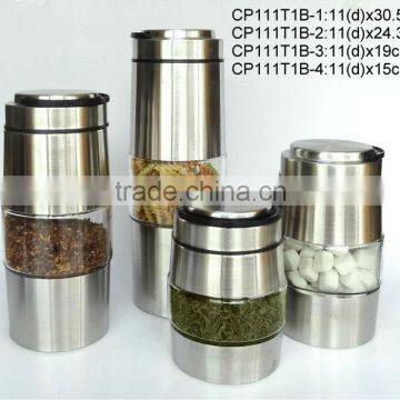 CP111T1B 4pcs glass jar with stainless steel casing