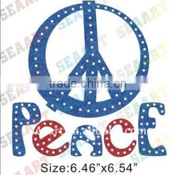 glitter with rhinestuds peace transfer iron on t-shirts