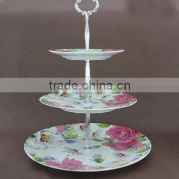 High quality ceramic round 3 tier cake stand for wedding china supplier