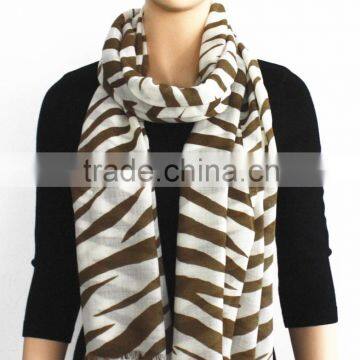 Zebra Pattern Printed Wool Scarf