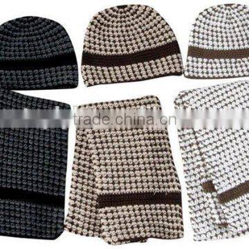 100% acrylic men stripe knitted Hats and Scarves