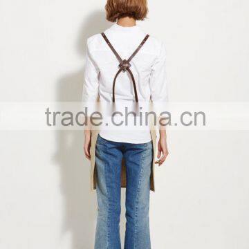 Vintage Canvas Barista Apron, Ivory Canvas With Dark Brown Leather Strap Apron photo-3