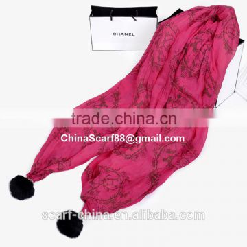 Wool ball chiffon scarf