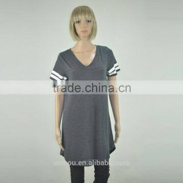 Women's V-neck Short Stripe Sleeve T-shirt photo-3