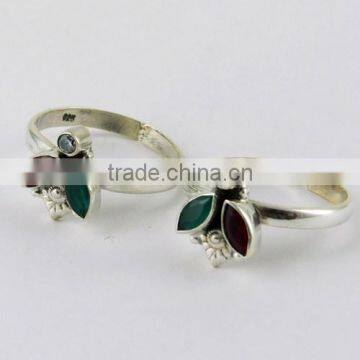 Be Better Red Onyx_Green Onyx_White CZ 925 Sterling Silver Toe Ring, Online Silver Jewelry, Unique Silver Jewelry photo-3
