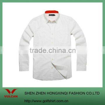 Latest cotton men solid white dress shirt white color with chest pocket