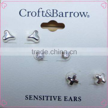 Fancy Stud Earrings Sets with 3 Pairs Zinc Alloy & Zircon Earrings For Girls