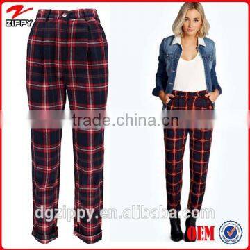 100% pure cotton twin hip and back pockets baggy tartan trousers for woman