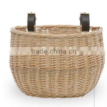 Natural willow bicycle basket with faux leather buckles