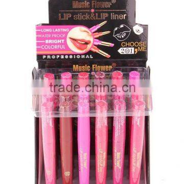 Music Flower Dual Purpose Lipstick&Lip Liner 12 Colors Waterproof Long Lasting Bright Colorful Lipstick Stick Set photo-3