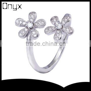 2015 Fashion 925 Sterling Silver Ring Twins Sunflower Desing Zircon Pave Setting Open Ring
