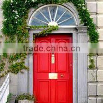 painted villa single open red color solid wooden door with glass panel