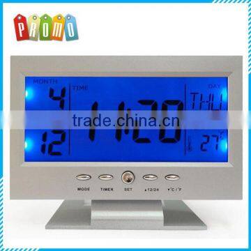 OEM high quality gifts voice control back-light LCD digital calendar clock