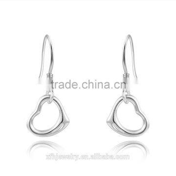 High quality heart shape fashion drop earring cute silver jewelry
