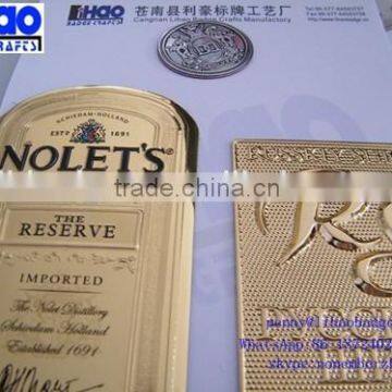 Gin bottle labels,metal rum bottle labels, embossed metal labels