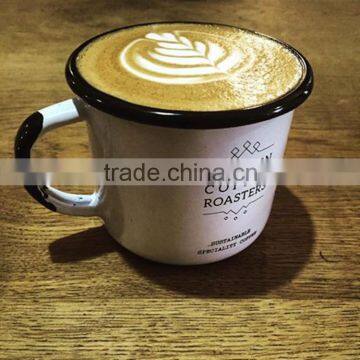 Tinware camp mugs customized enamelled espresso coffee enamel mug with colored rim