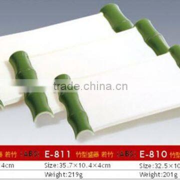 E-812 green plastic bamboo scroll style food tray