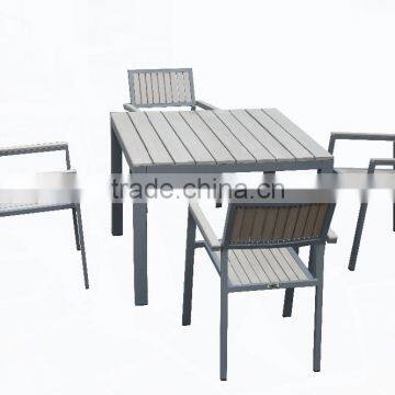 CH-T095,CH-C110 Brushed aluminum frame outdoor patio furniture tables chair sets, plastic outdoor table and chair set