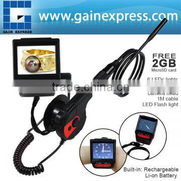 Wearable 2.4inch TFT LCD Rechargeable Watch Type Borescope Endoscope Video Inspection 6 LED Camera 8.5mm diameter + 1M Cable