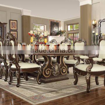 European Style Walnut Color Solid Wood Dining Room Table With Chairs And Display Cabinet, Royal Dining Room Furniture(MOQ=1 SET)