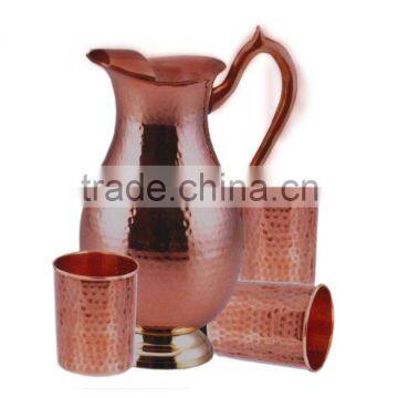 Handmade Water Jug and Mugs Set Made of Copper