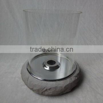 grey fiber stone fireplace with cylinder borosilicate glass
