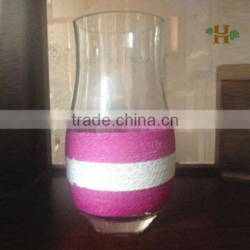 Clear glass vase,Paper Rope Decoration cheap Glass Vase