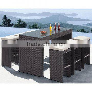 Sigma tempered glass top table and wicker stools bar height table chair set