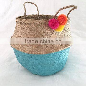 Decor Seagrass Baskets With Pompoms/ Seagrass Storage Baskets photo-3
