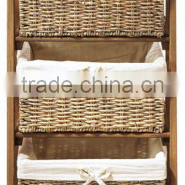 wooden bedroom wall cabinet with 3 rattan drawer