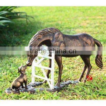 metal outdoor small horse statue with dog sculptures