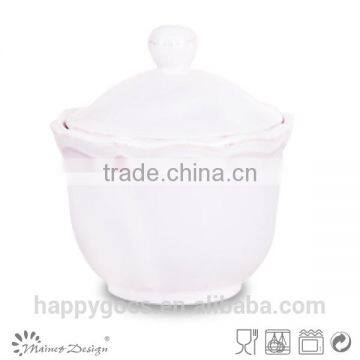 White Emboss Ceramic Sugar Bowl photo-5