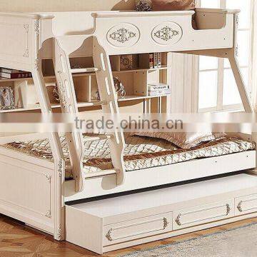 European Classic Rococo Style Pure White Wood Stairway Bunk Bed With Drawers BF11-09183a photo-4