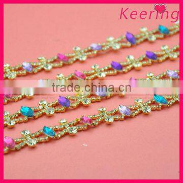 Hand-made rhinestone garment colorful beaded chain WRC-213