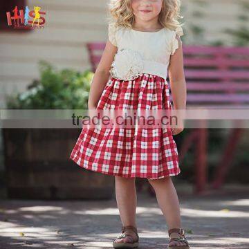 2017 New Baby Girls Kids Designer Clothes Beige Plaid Ruffle Skirt Dress