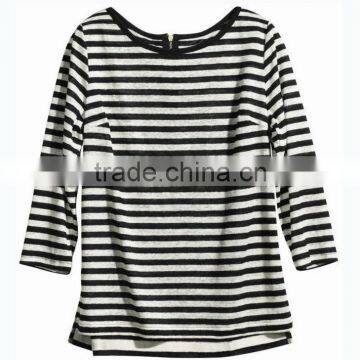 Yarn Dyed White/black Cheap Striped t Shirts With 3/4 Sleeve for Girl photo-2