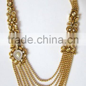 BRIDAL KUNDAN PEARL Gold Plated Designer Necklace Jhumka Earring Set photo-6