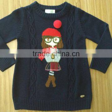 New fashion wholesale knit xmas girls sweater with embroidery girl on front (BKNk23)